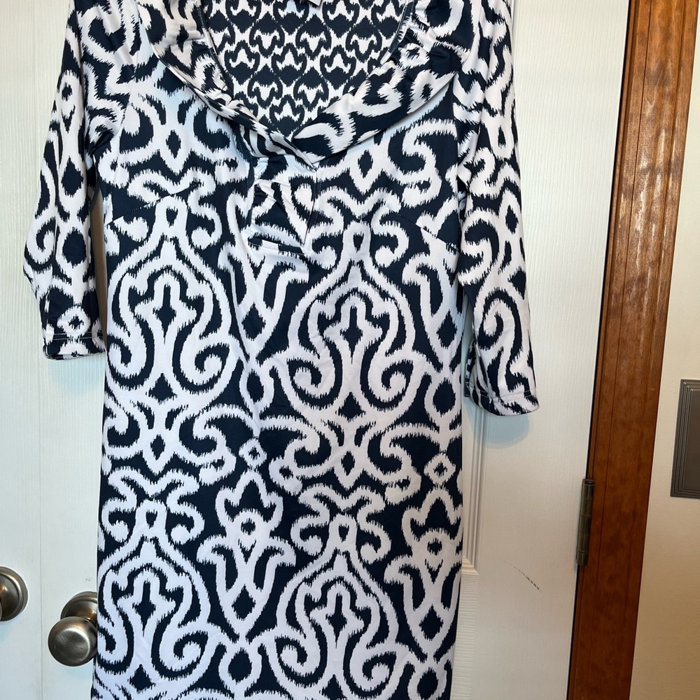 Gretchen Scott Designs Navy and White Ikat Dress